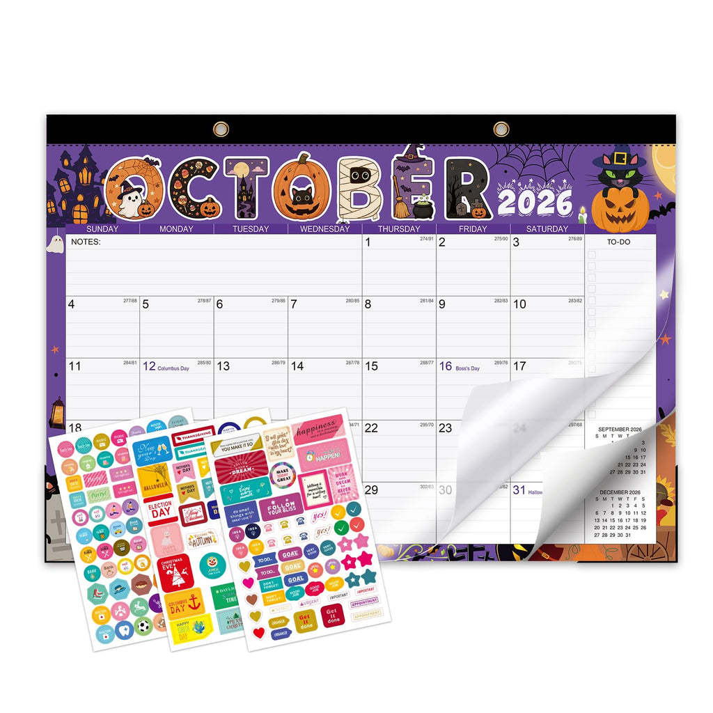 Desk Calendar 2026-2027, 15 Month Oct 2026 - Dec 2027, 17x12,Colorful