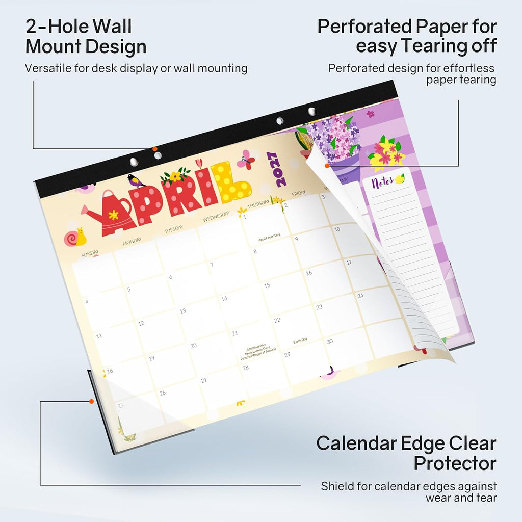 SUNEE Desk Calendar 2026-2027, 17" x 12", 18 Month Calendar Jul. 2026 - Dec. 2027, Calendar 2026-2027 With Notes, for Planning, Organizing in Family, School or Office, Cute