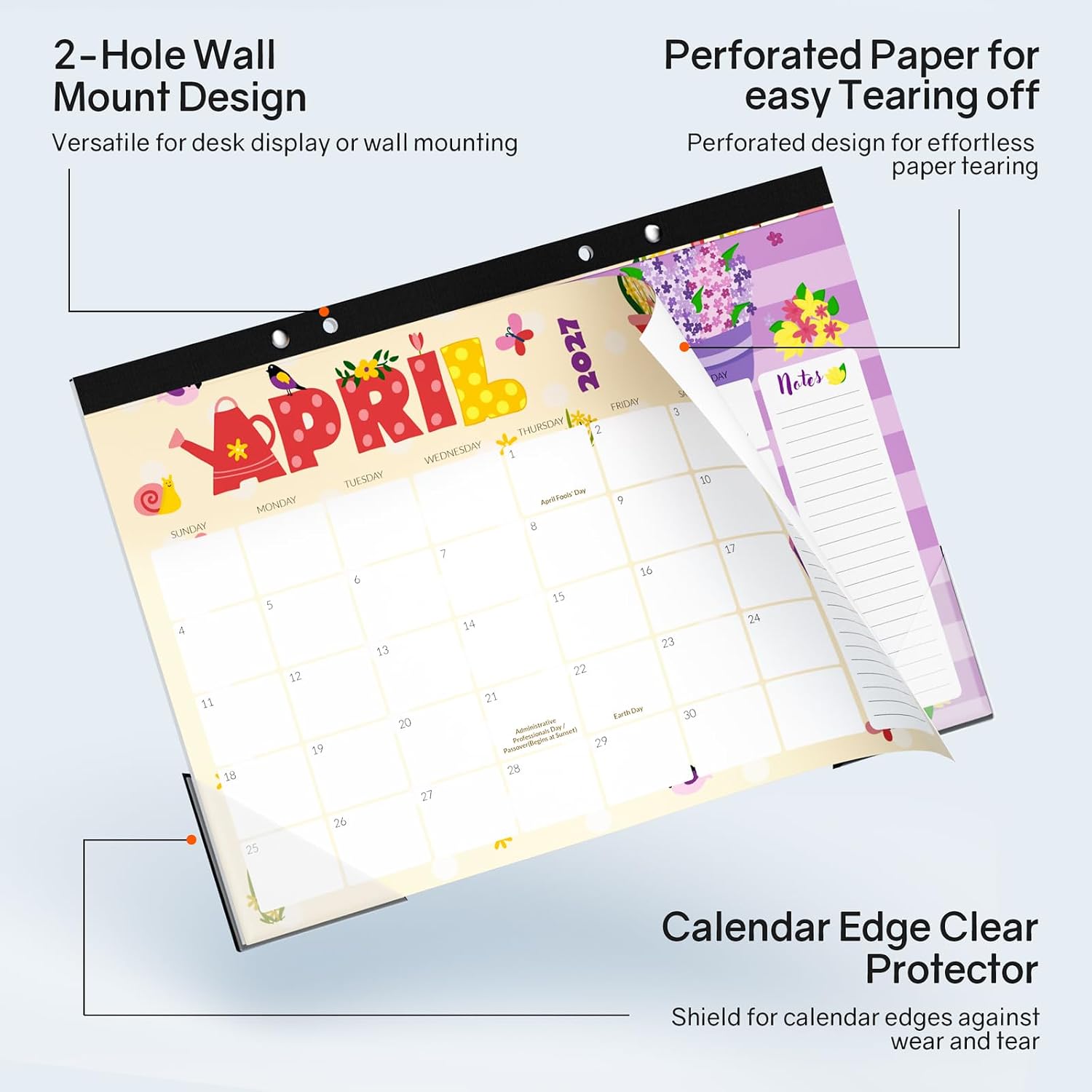 SUNEE Desk Calendar 2026-2027, 17" x 12", 18 Month Calendar Jul. 2026 - Dec. 2027, Calendar 2026-2027 With Notes, for Planning, Organizing in Family, School or Office, Cute