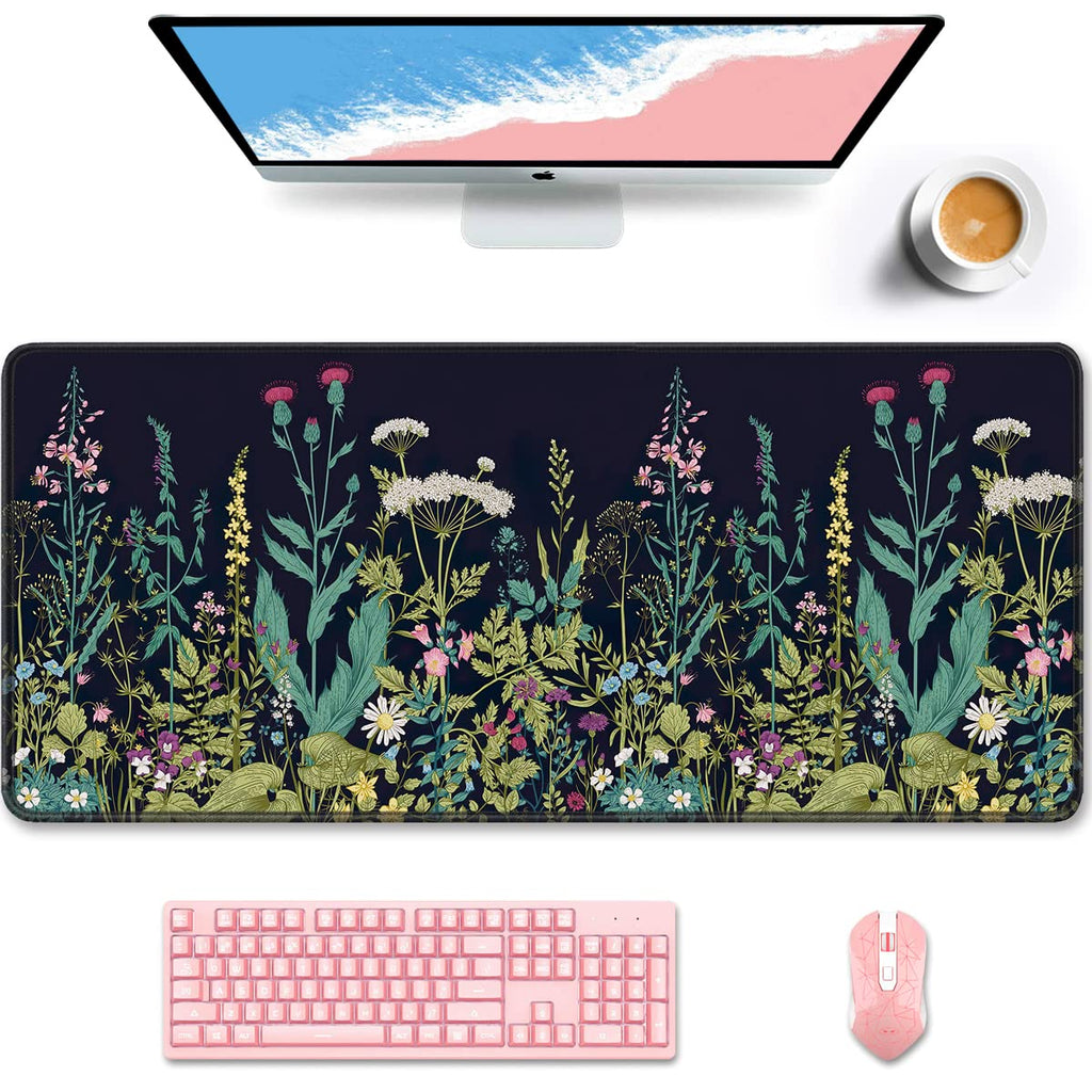 Auhoahsil Desk Mat, Ultra Large Mouse Pad, XXL Gaming Mousepad, Green Tropical Leaves Deskpad, Big Extended Full Size Mouse Pad, Desktop Desk Matt for Keyboard, Laptop & Computer, 35.5 x 15.7 in