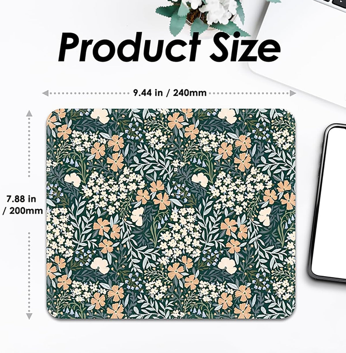 FROGIGO Mouse Pad with Stitched Edges - Cute Floral Mousepad for Women, 9.25 x 7.75 inch Washable Square Desk Pad, Non-Slip Rubber Base, Office Home Laptop Accessories - Vintage Garden