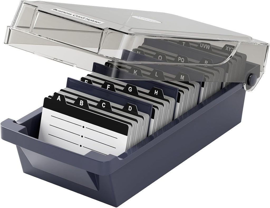 MaxGear Business Card Holder Desk, Large Plastic Business Card Box with Lid