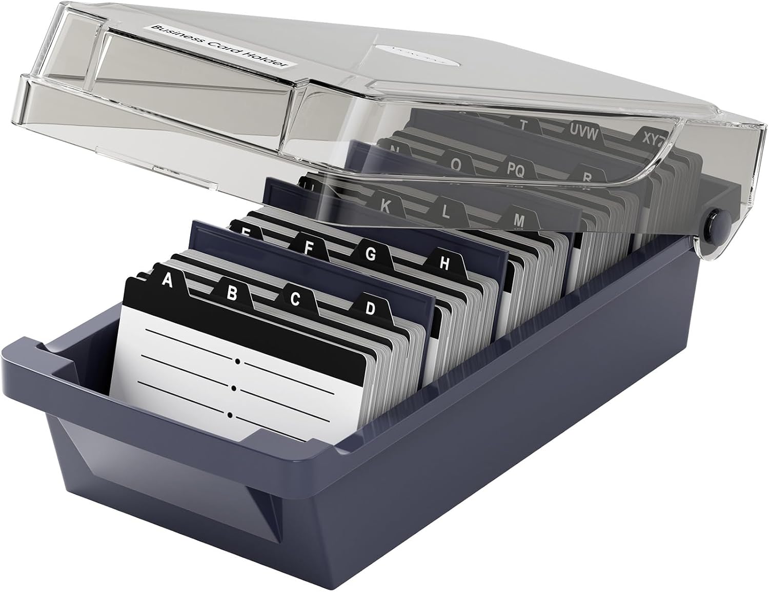MaxGear Business Card Holder Desk, Large Plastic Business Card Box with Lid