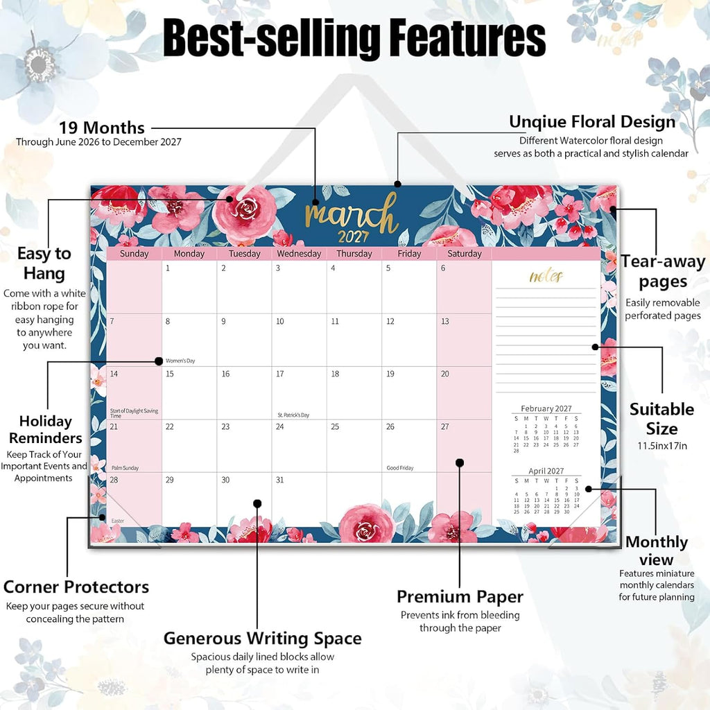 Guasslee Desk Calendar 2026-2027, 19 Month Jun 2026-Dec 2027, 17" X 11.5"