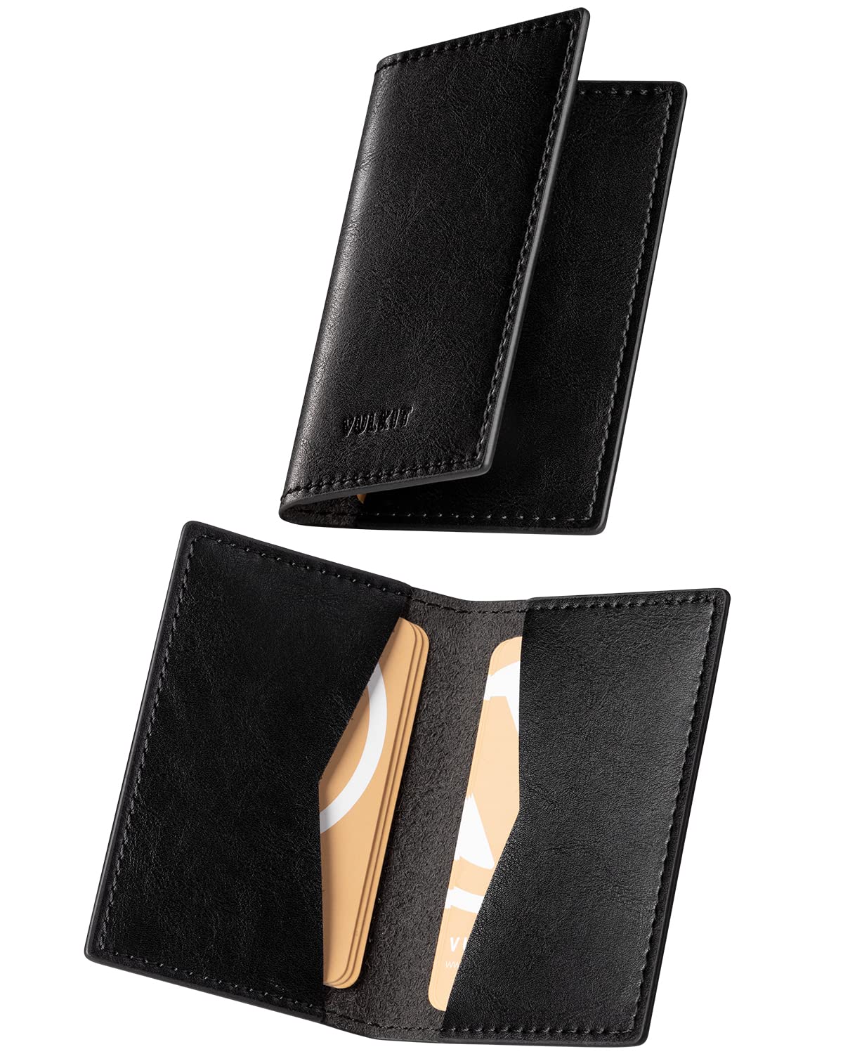 VULKIT Leather Business Card Holder 2 Sided Slim Business Name Card Organizer for Men or Women, Up to hold 20 cards (Vintage Brown)