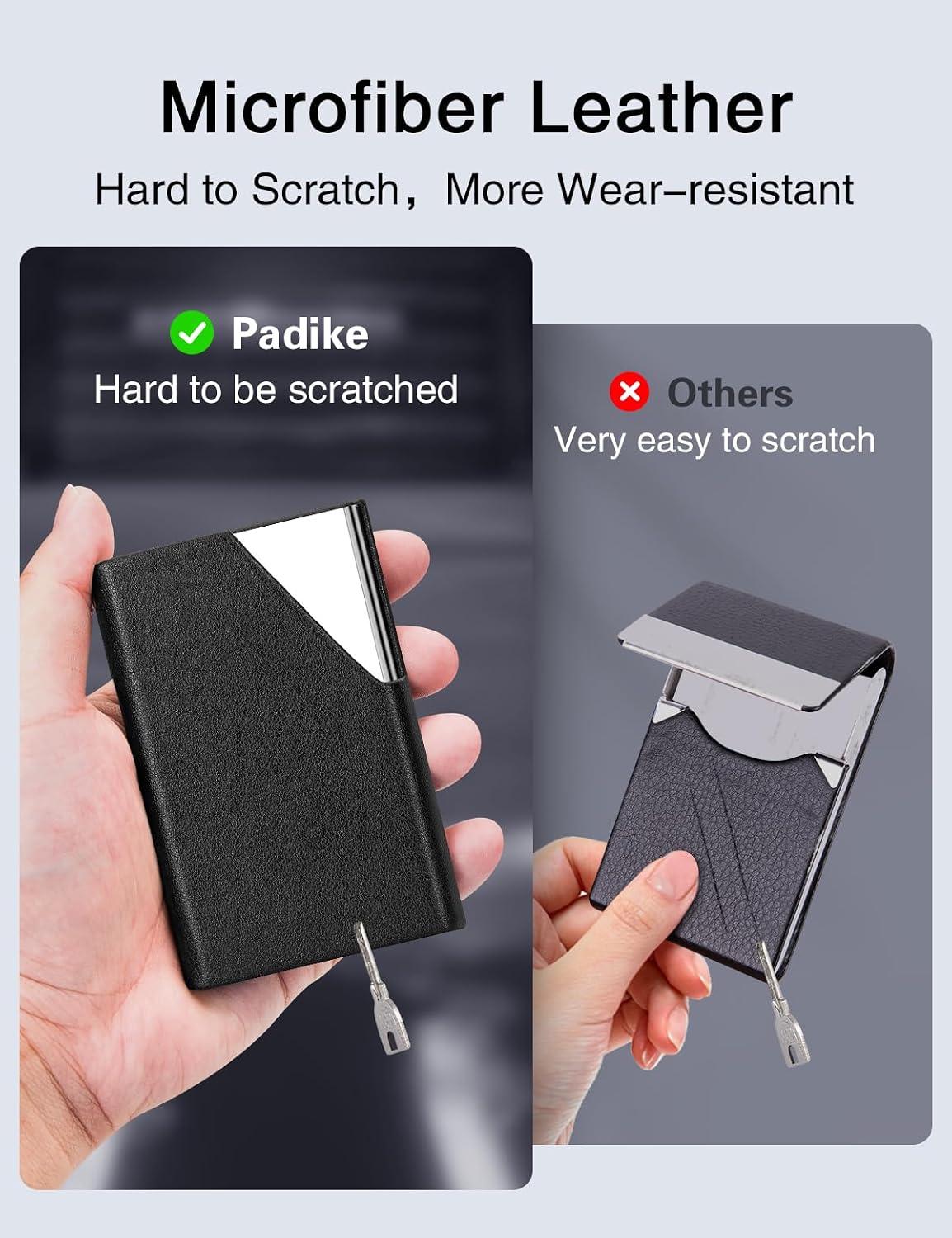 Padike Business Card Holder, Upgraded Leather Business Card Case Pocket Card Holders for Men or Women, Metal Slim Name Card Holder RFID Blocking Business Card Carrier with Magnetic Closure(Black)