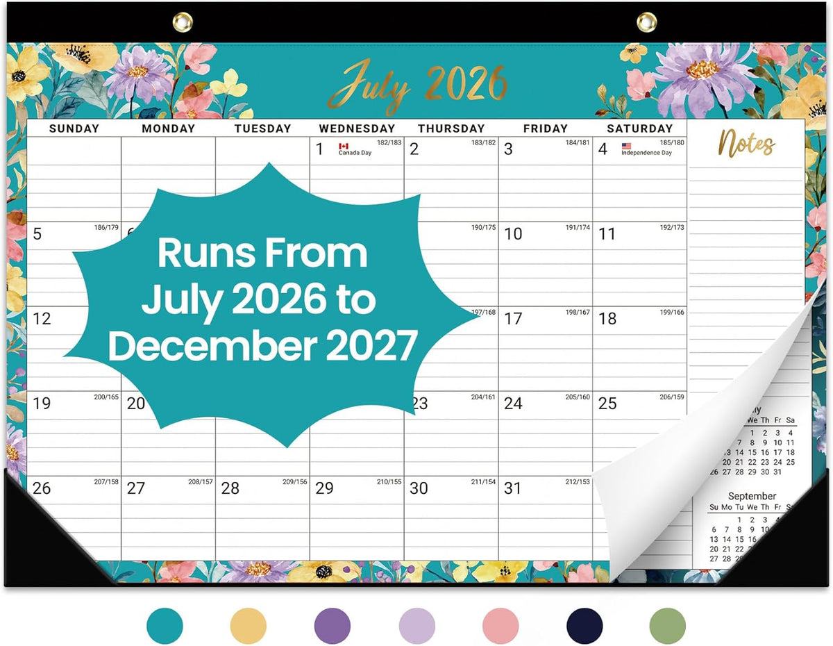 Taja Desk Calendar 2026-2027, Jul 2026-Dec 2027, 18-Month, 17" x 12"