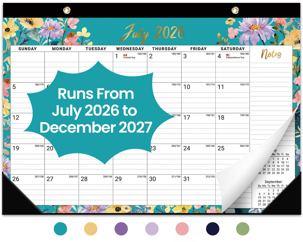Taja Desk Calendar 2026-2027, Jul 2026-Dec 2027, 18-Month, 17" x 12"