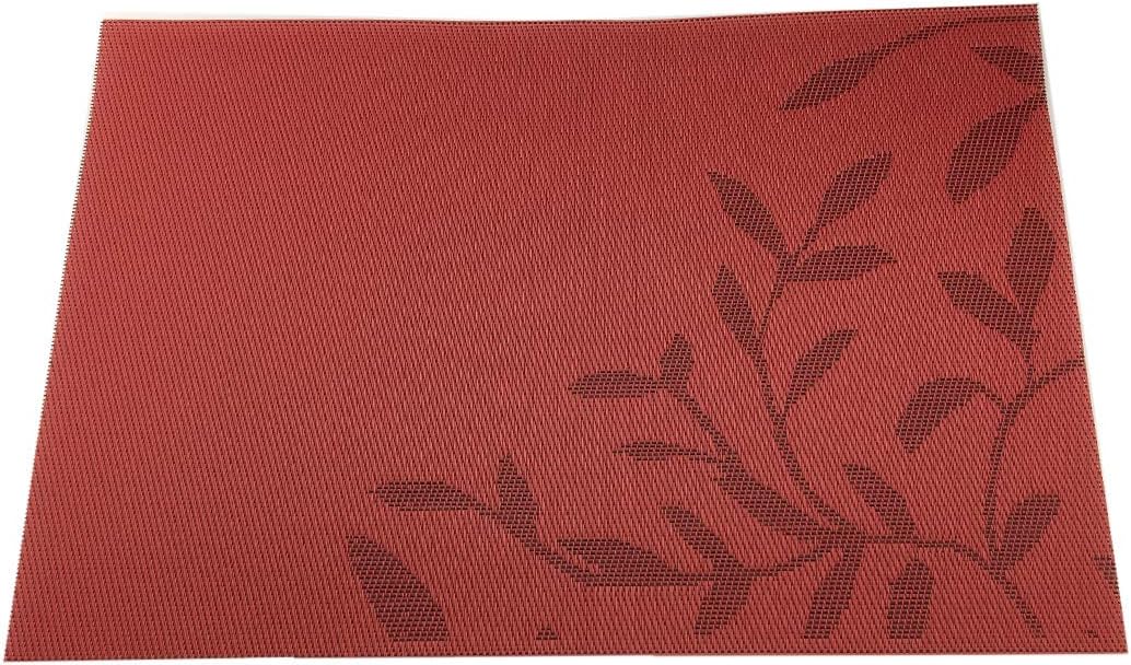 Place Mats PVC Set of 6, Table Placemats Set of 6 PVC Table Mats Natural Color (6 pcs, Red Leaves)
