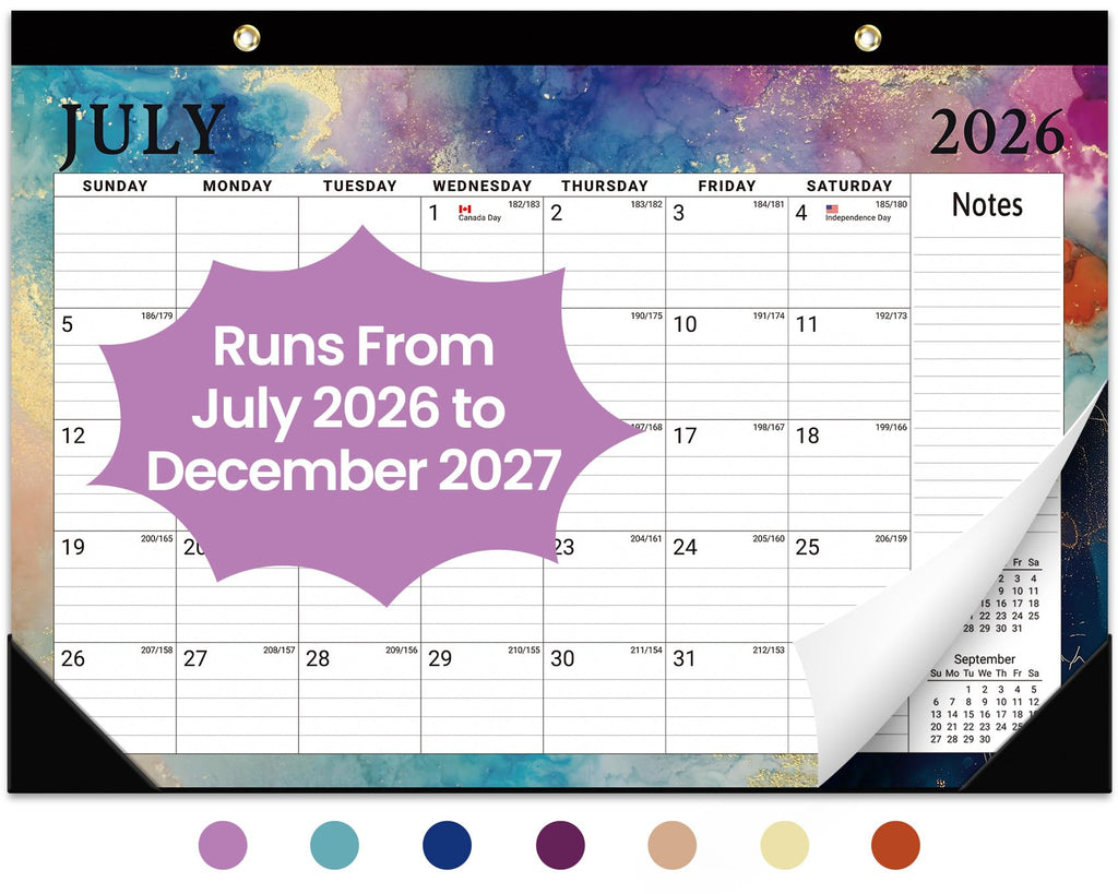 Taja Desk Calendar 2026-2027, Jul 2026-Dec 2027, 18-Month, 17" x 12"