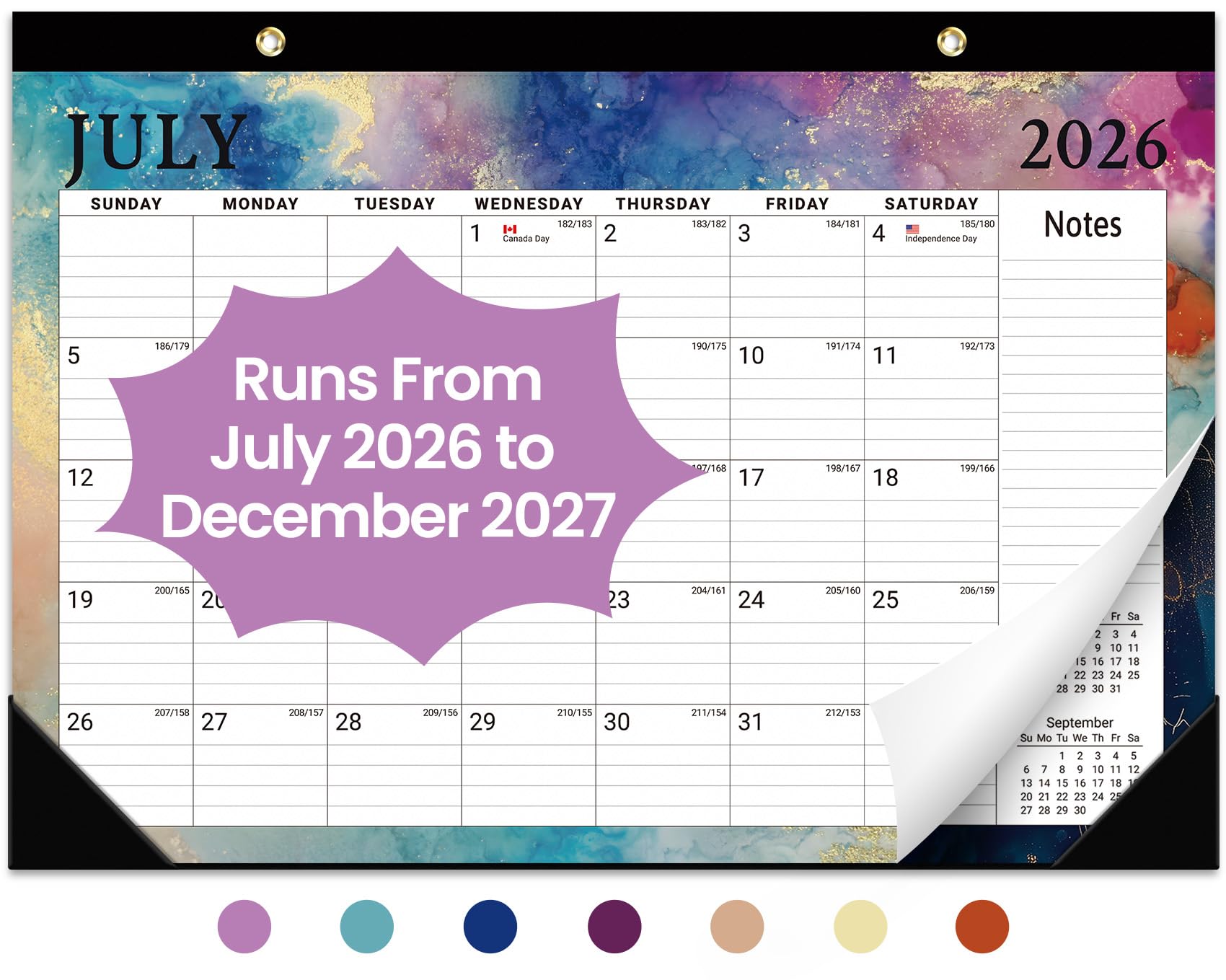 Taja Desk Calendar 2026-2027, Jul 2026-Dec 2027, 18-Month, 17" x 12"