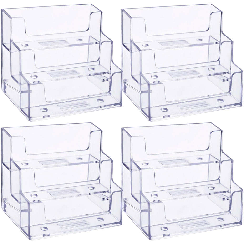 TecUnite 2 Pieces Business Card Holder for Desk 3 Tier Clear Acrylic Stand