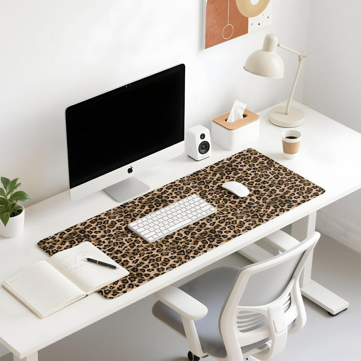 Leather Desk Mat for Keyboard, Extra Large Mouse Pad, Leopard