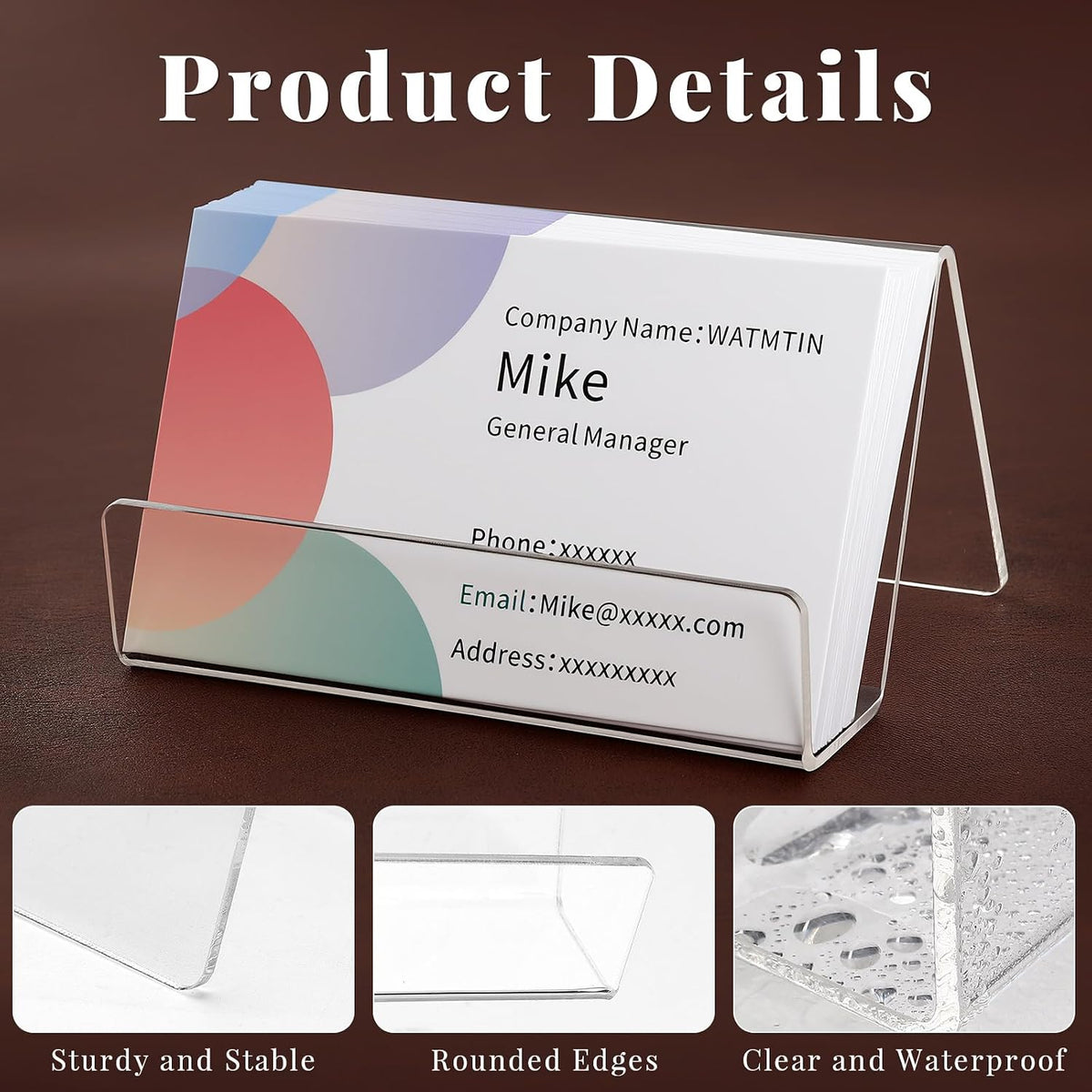 3 Pcs Acrylic Business Card Holder for Desk, Desktop Business Card Stand, Clear Name Cards Display Holder for Exhibition Accessories Home Office, Capacity: 50 Cards