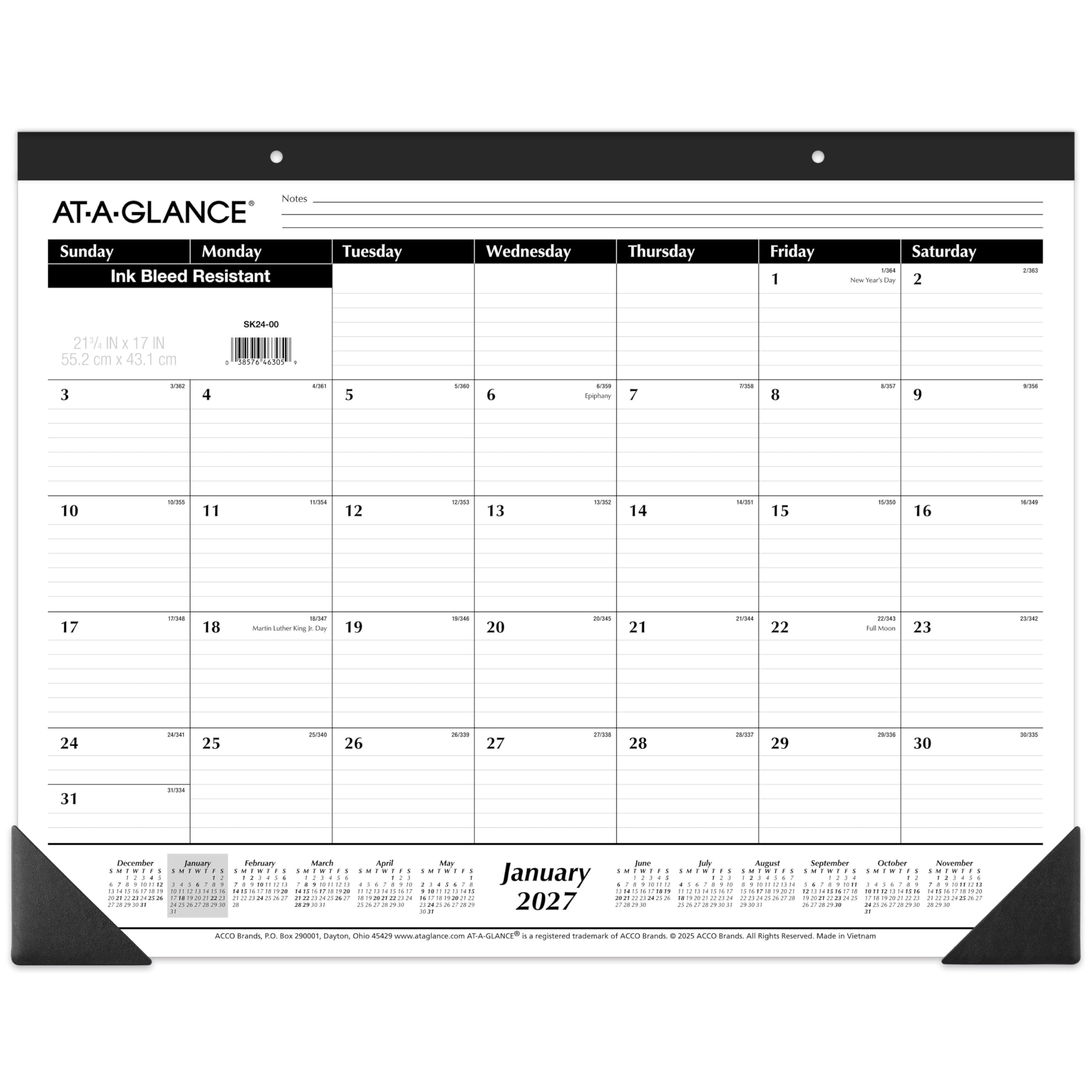 AT-A-GLANCE 2027 Desk Pad Calendar, Monthly Desk Wall Planner, 21.75" x 17", Ruled Blocks, 3 Pack (AZSK240027), White