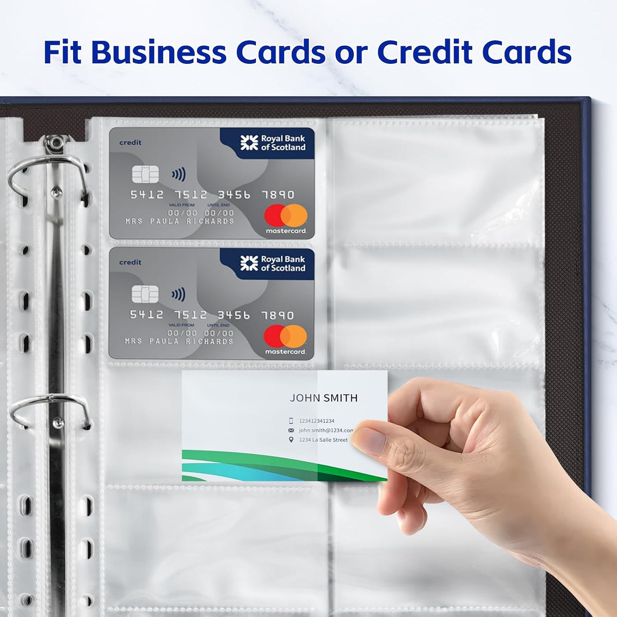BYSTER 30 Pack 600 Pockets Business Card Sleeves Binder Sheets, Ultra-Clear Business Card Pages for 2/3/4 Ring Binder, Double Sided 10 Pocket Credit Card Pages