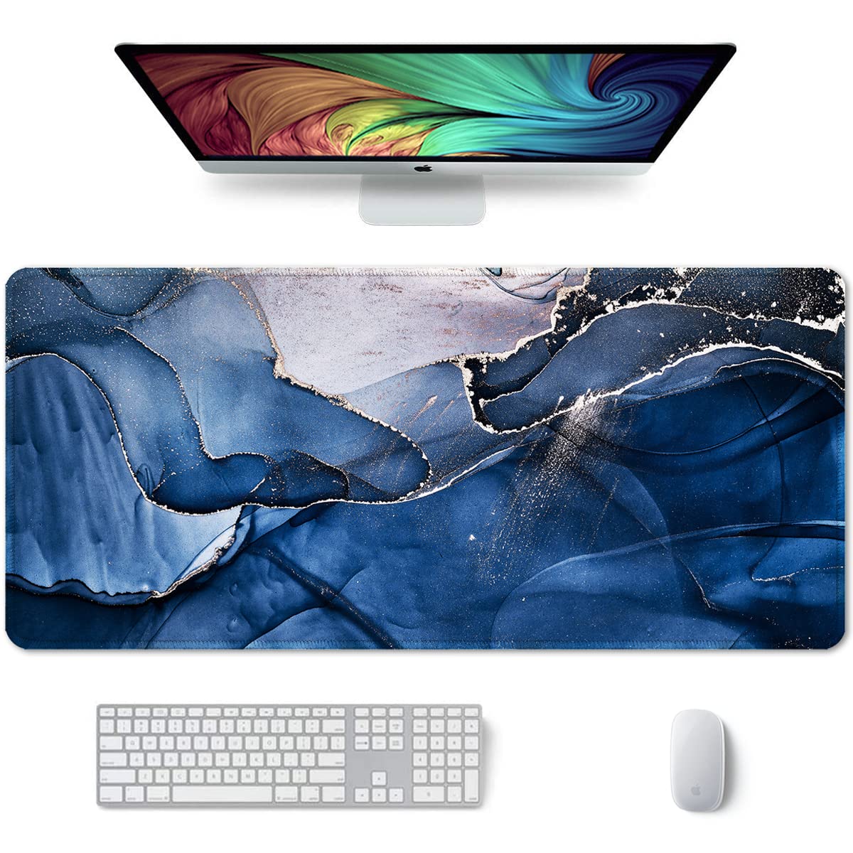 Auhoahsil Desk Mat, Ultra Large Mouse Pad, XXL Gaming Mousepad, Green Tropical Leaves Deskpad, Big Extended Full Size Mouse Pad, Desktop Desk Matt for Keyboard, Laptop & Computer, 35.5 x 15.7 in