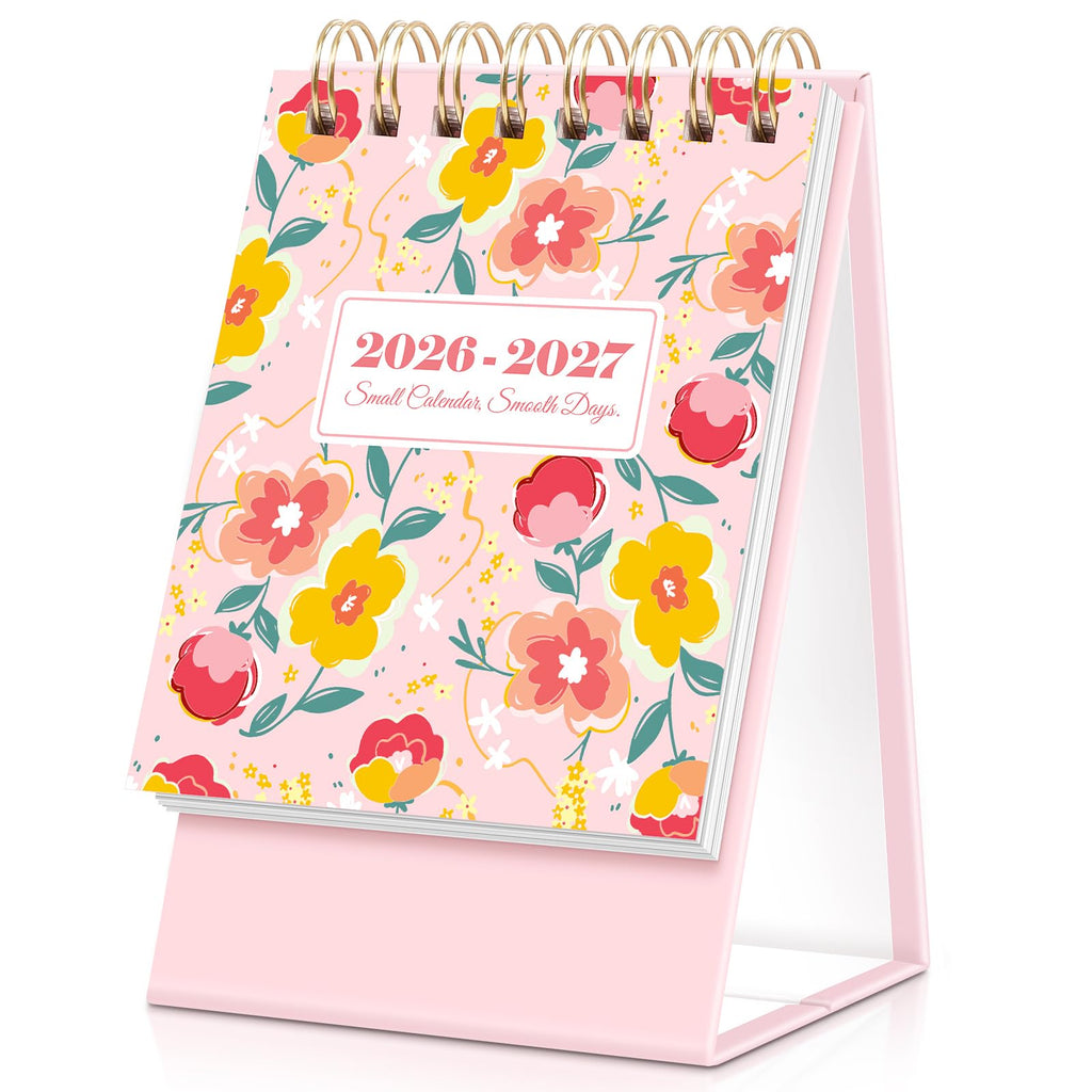 KONVINIT Small Desk Calendar 2026-2027, Floral 2026 Desk Calendar - Runs From January 2026 Until December 2027, 24 Months Mini Desktop Calendar 2026 for School, Home & Office Supplies