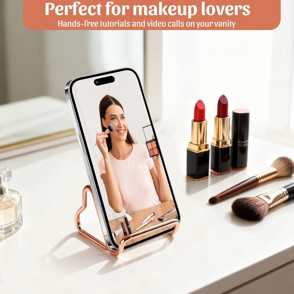 Qomamount Business Card Holder,Cute Heart-Shaped Metal Card Display Stand,Vertical Desktop Name Card Organizer,Small Phone Stand & Photo Holder for Office,Wedding,Reception,Exhibition(Rose gold)