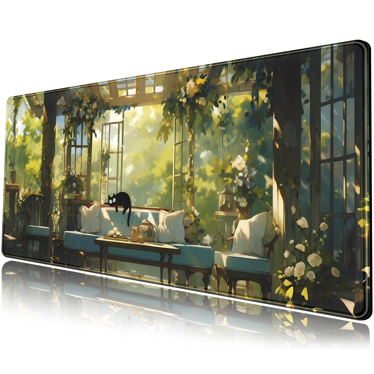 Dark Cottagecore Desk Mat Black Purple Flower XL Mouse Pad Large Gaming Mousepad Extended Vintage Aesthetic Desk Pad Keyboard Mouse Mat 31.5 x 11.8 in for Work Game Office Decor