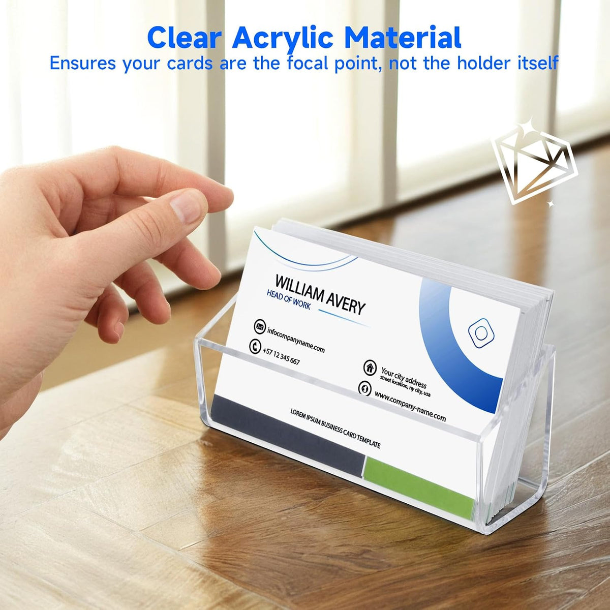 Acrylic Business Card Holder, 2 Pack Wall Mount Name Card Holder, Office Calling Cards Display Holder Stand, Visiting Cards Desktop Organizer for Wall Mount or Place on Desk, Fits 40-60 Business Cards