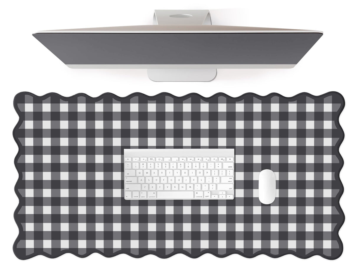 Scalloped‌ Green Checkered Desk Mat Cute Pastel Large Gaming Mouse Pad Gingham Kawaii Cottagecore ‌Vintage‌ Girly Keyboard Computer Mat Aesthetic Desk Pad Accessories Office Decor for Women