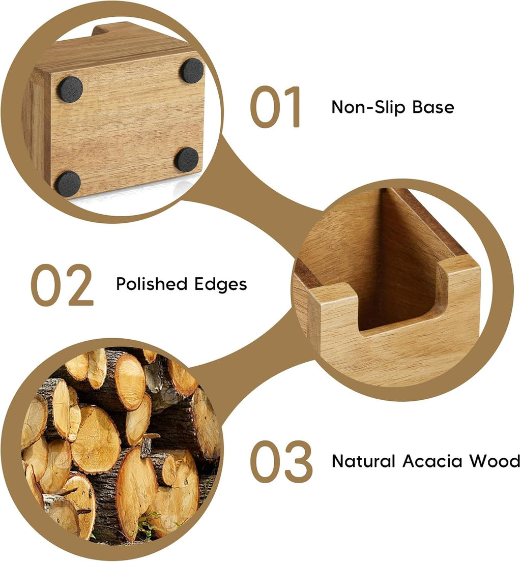 Acacia Wood Business Card Holder for Desk - Vertical Business Card Display Stand - Wooden Business Card Organizer for Office Tabletop Desktop