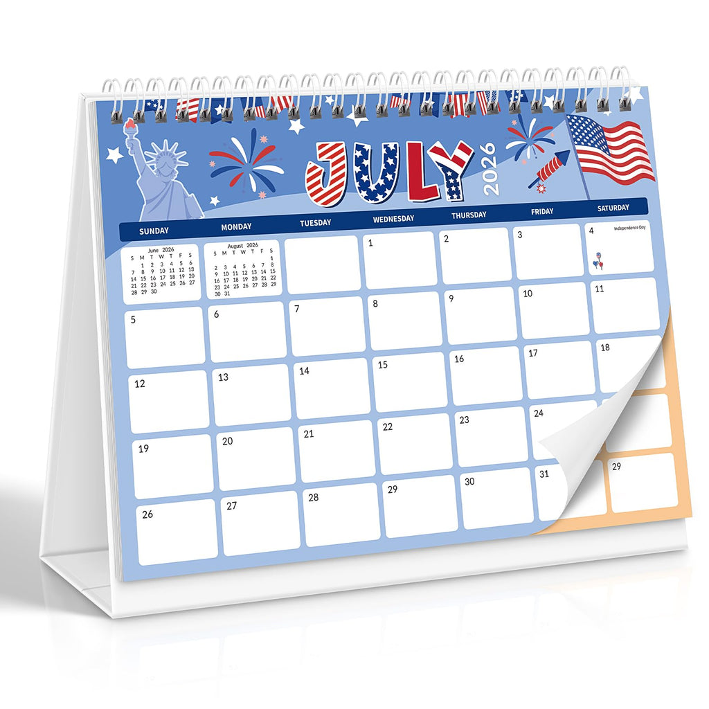 SKYDUE Small Desk Calendar 2026-2027, Jul. 2026- Dec. 2027, 8x6 Compact Standing Flip Desktop Calendar, Leaf