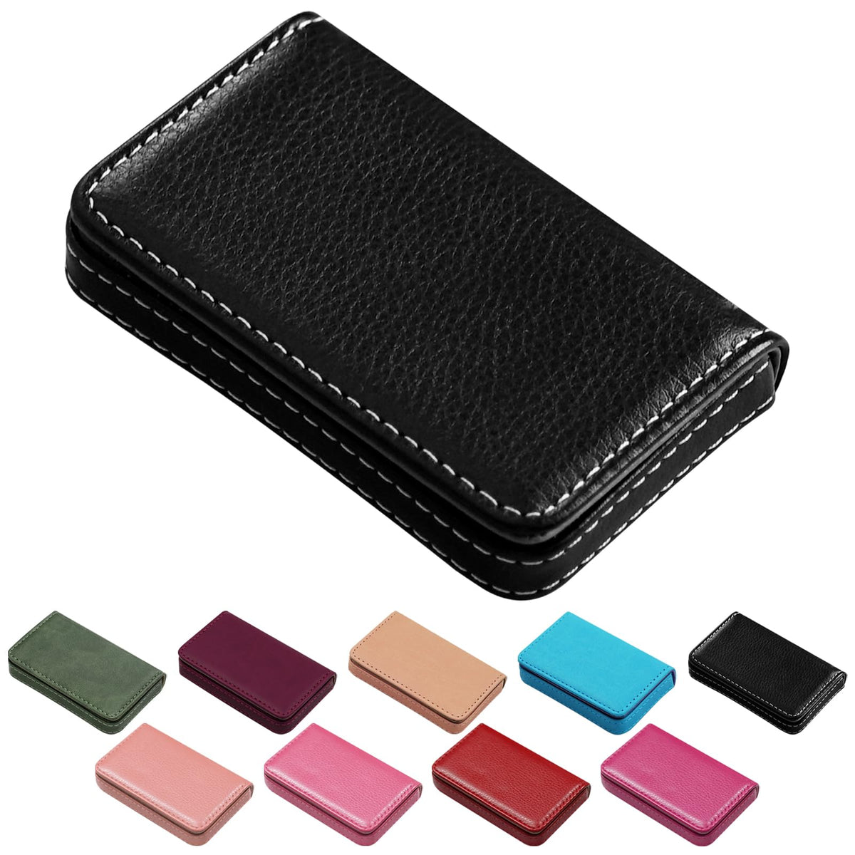 Business Credit Card Holders, Magnetic Sealing Anti Drop, PU Leather Debit Card Protector Organizer Case (Maroon Red)