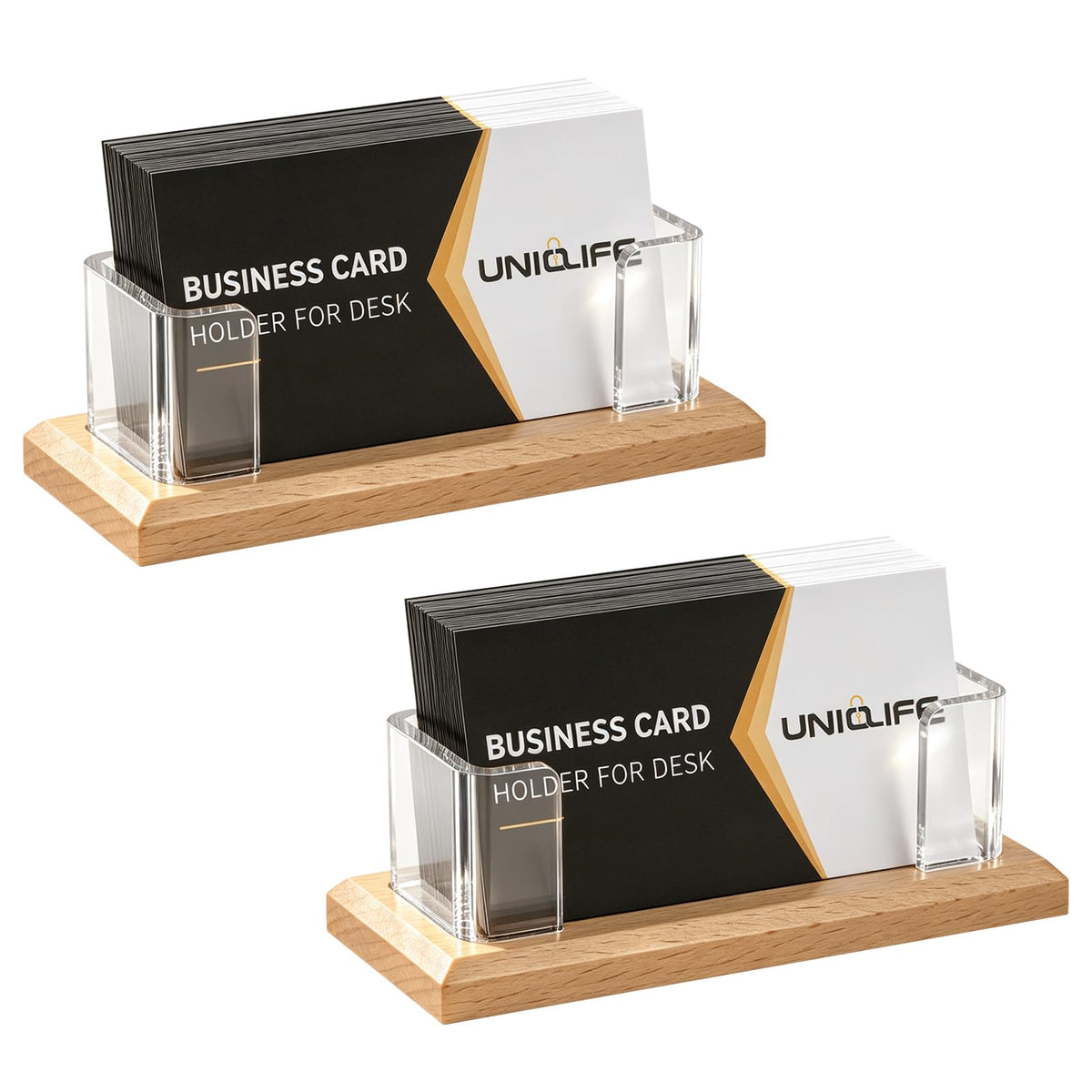 Uniclife Wooden Business Card Holder for Desk Business Card Display Stand