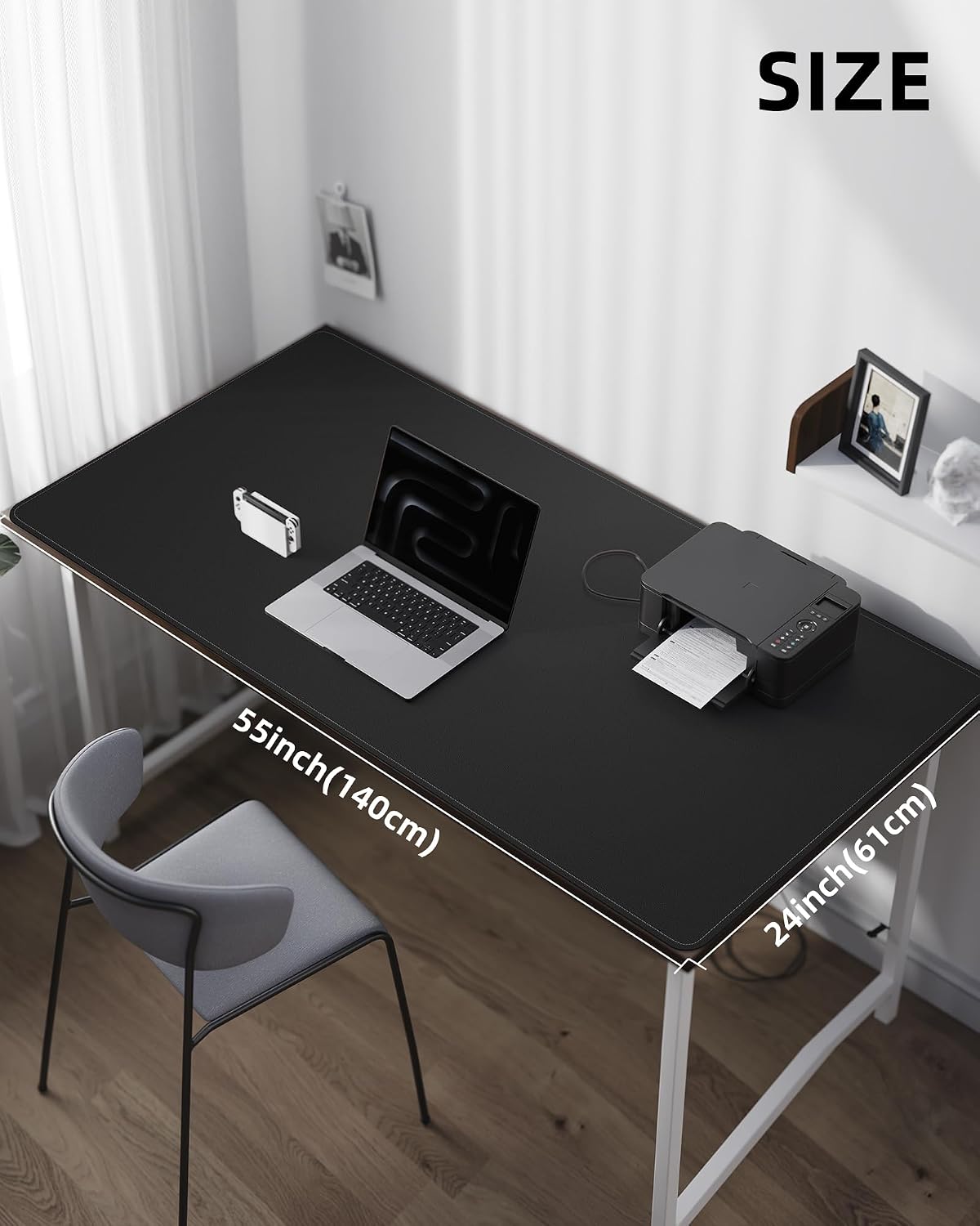 AFIING Large Desk Mat 55" x 24" - PU Leather Desk Pad Protector, Waterproof Non-Slip Extended Mouse Pad for Office Desk, Keyboard, Laptop and Home Workspace (Black)
