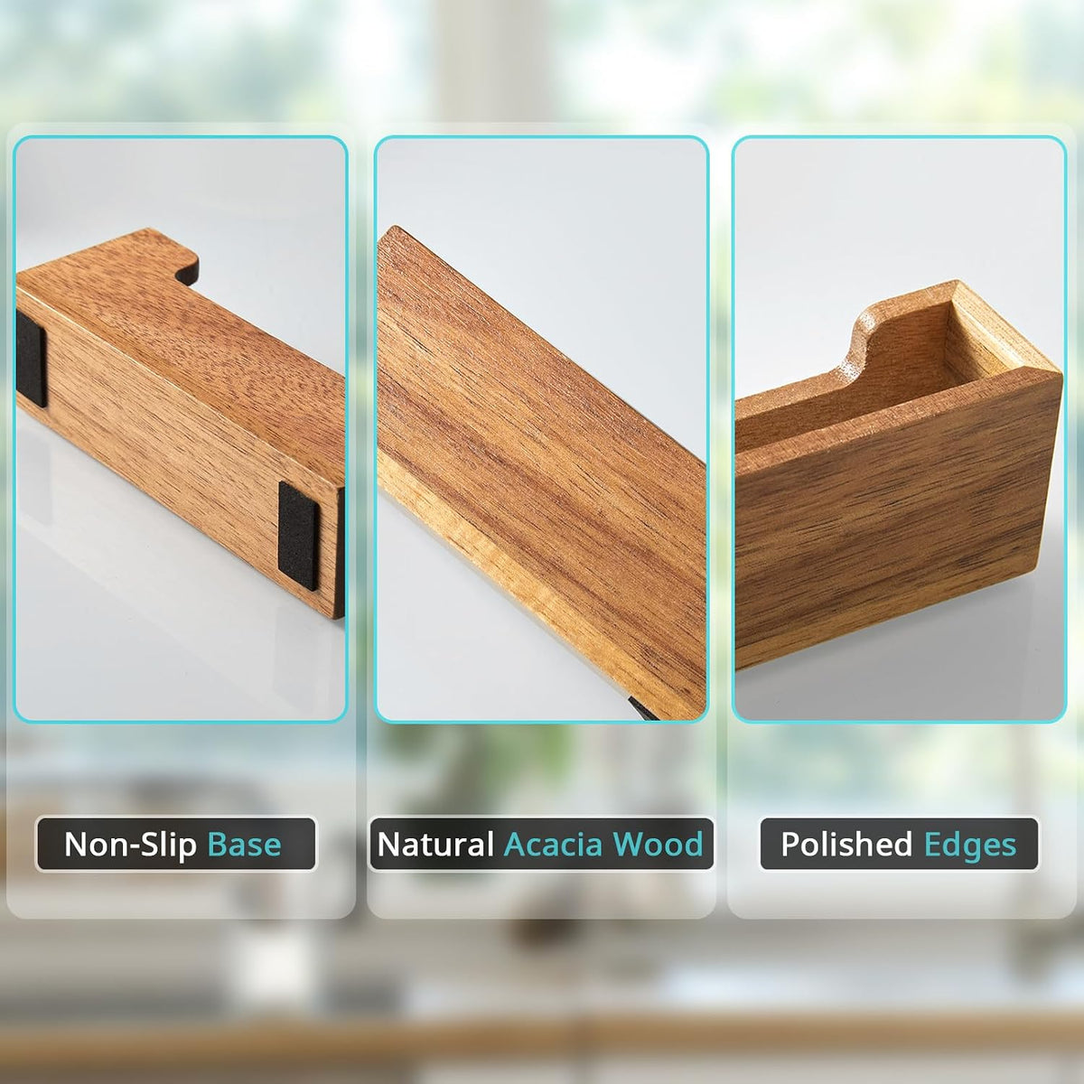 Bivvclaz Business Card Holder Desk, Acacia Wood Business Card Organizer Desktop Business Card Display Stand for Office Tabletop Exhibition, Small Business Essentials