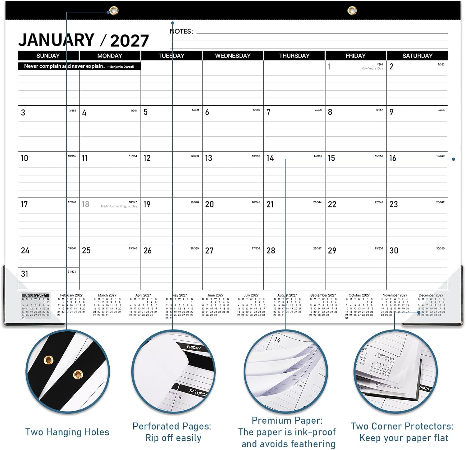 2027 Desk Calendar - JAN 2027 - DEC 2027, 12 Month Large Desk Calendar 2027