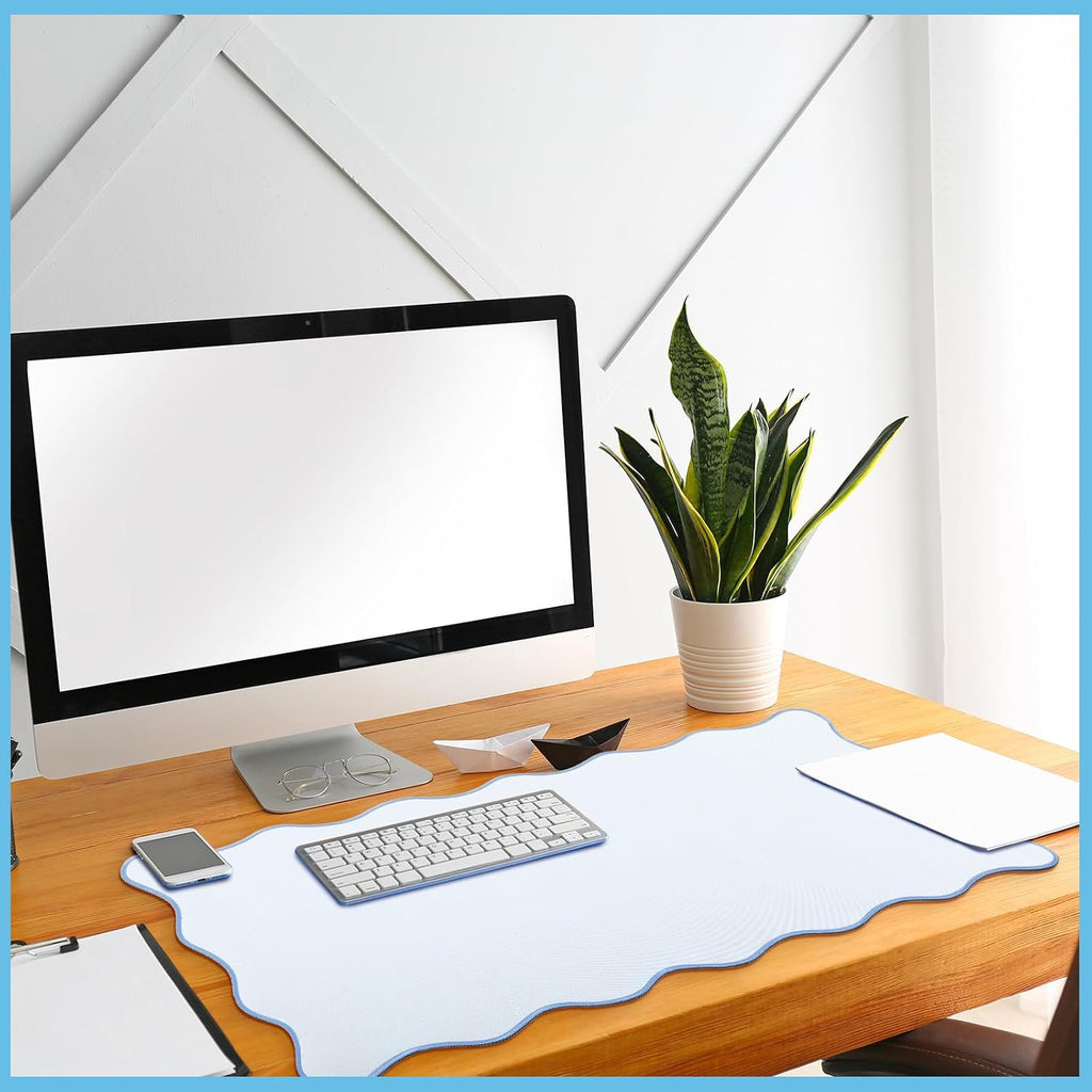 Hahafelt Large Scalloped Desk Mat Pad, Blue, 31.5 x 15.8 Inches