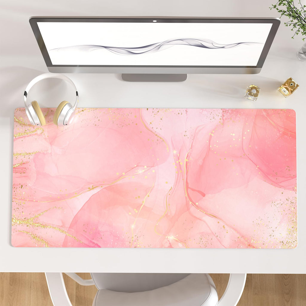 QIYI PU Leather Large Mouse Pad, Waterproof Desk Mat, 31.5" x 15.7", Peony