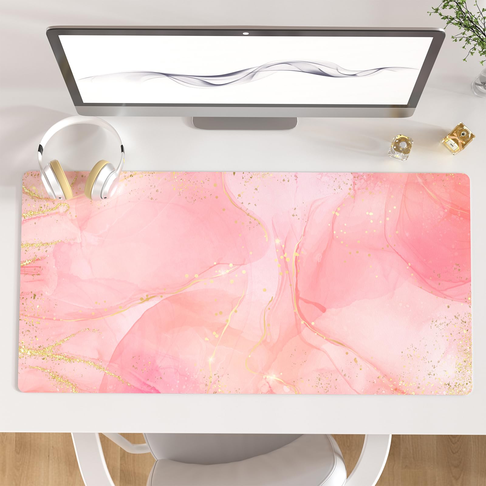 QIYI PU Leather Large Mouse Pad, Waterproof Desk Mat, 31.5" x 15.7", Peony