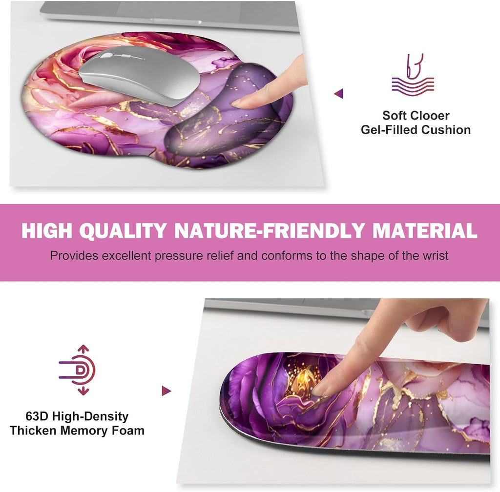Gaming Mouse Pad Large Desk Mat, Cute Purple Marble Rose Desk Pad Protector