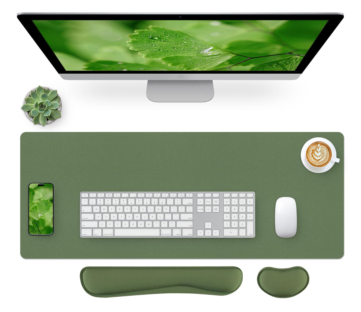Bloss Leather Desk Pad and Keyboard Wrist Rest, Large Mouse Pad + Keyboard Pad+Mouse Wrist Support, Non-Slip Desk Mat Protector for Office, Home(31.5×15.7 Inches,Beige)
