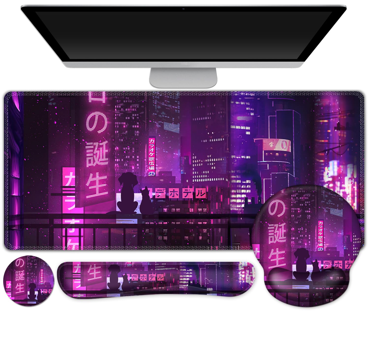 Gaming Mouse Pad Large Desk Mat, Cute Purple Marble Rose Desk Pad Protector