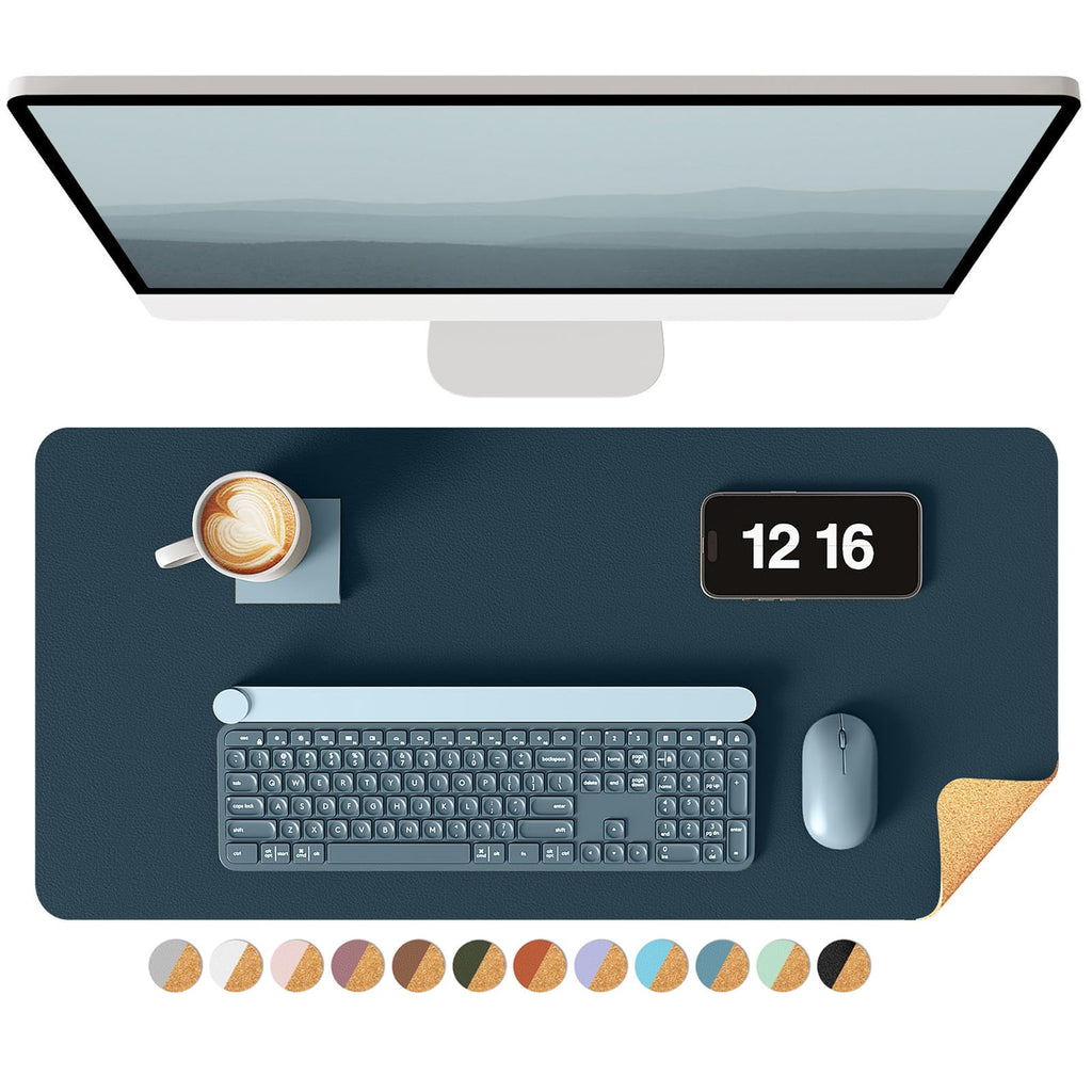 YSAGi Double-Sided Desk Pad, 31.5"x15.7"Leather Desk Mat, Eco Cork Desk Pad Protector,Large Mouse Pad,Waterproof Desk Blotter for Office/Home(Coffee)