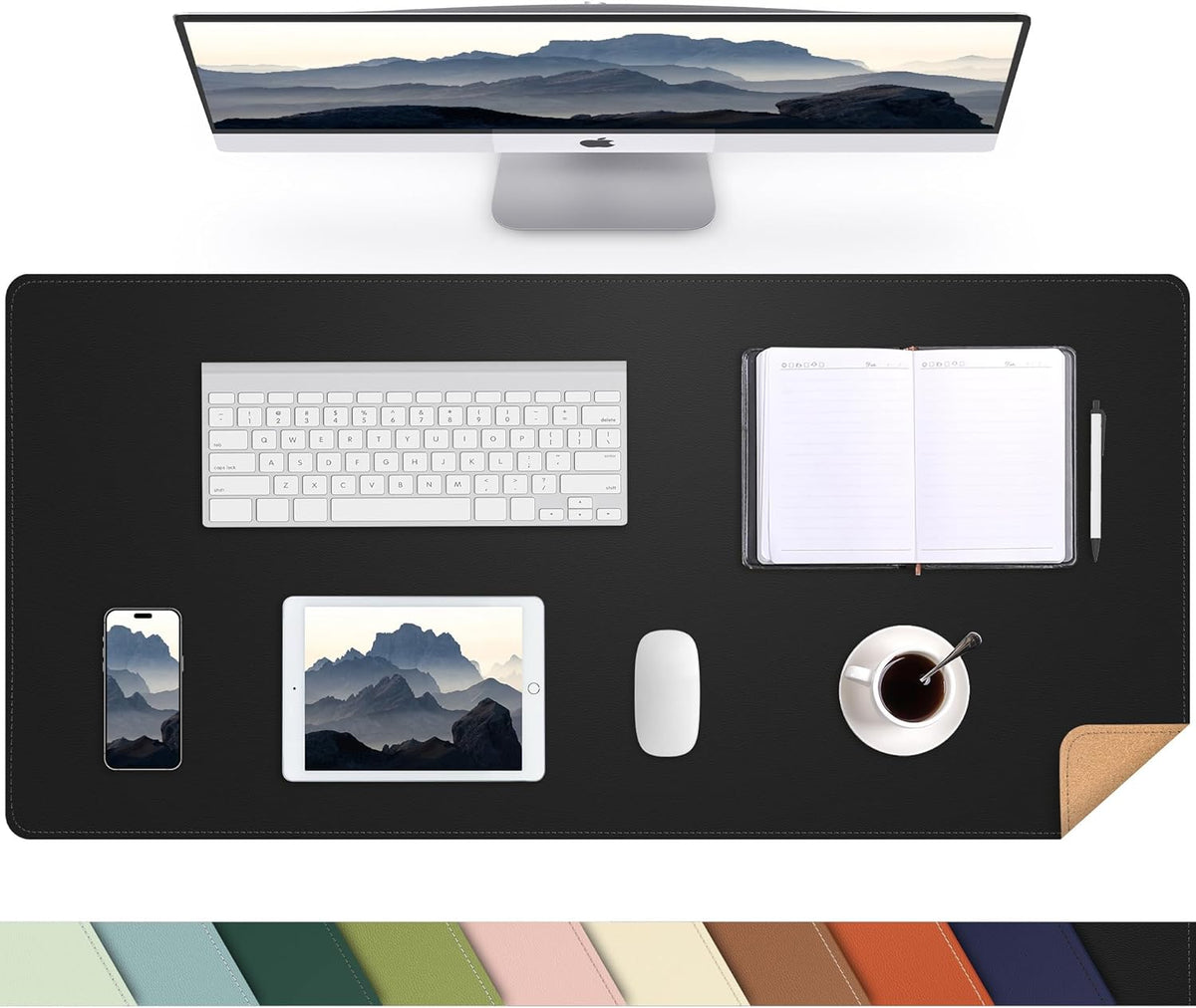 AFIING Desk Mat 35.4" x 17", Cork & PU Leather Desk Pad, Black