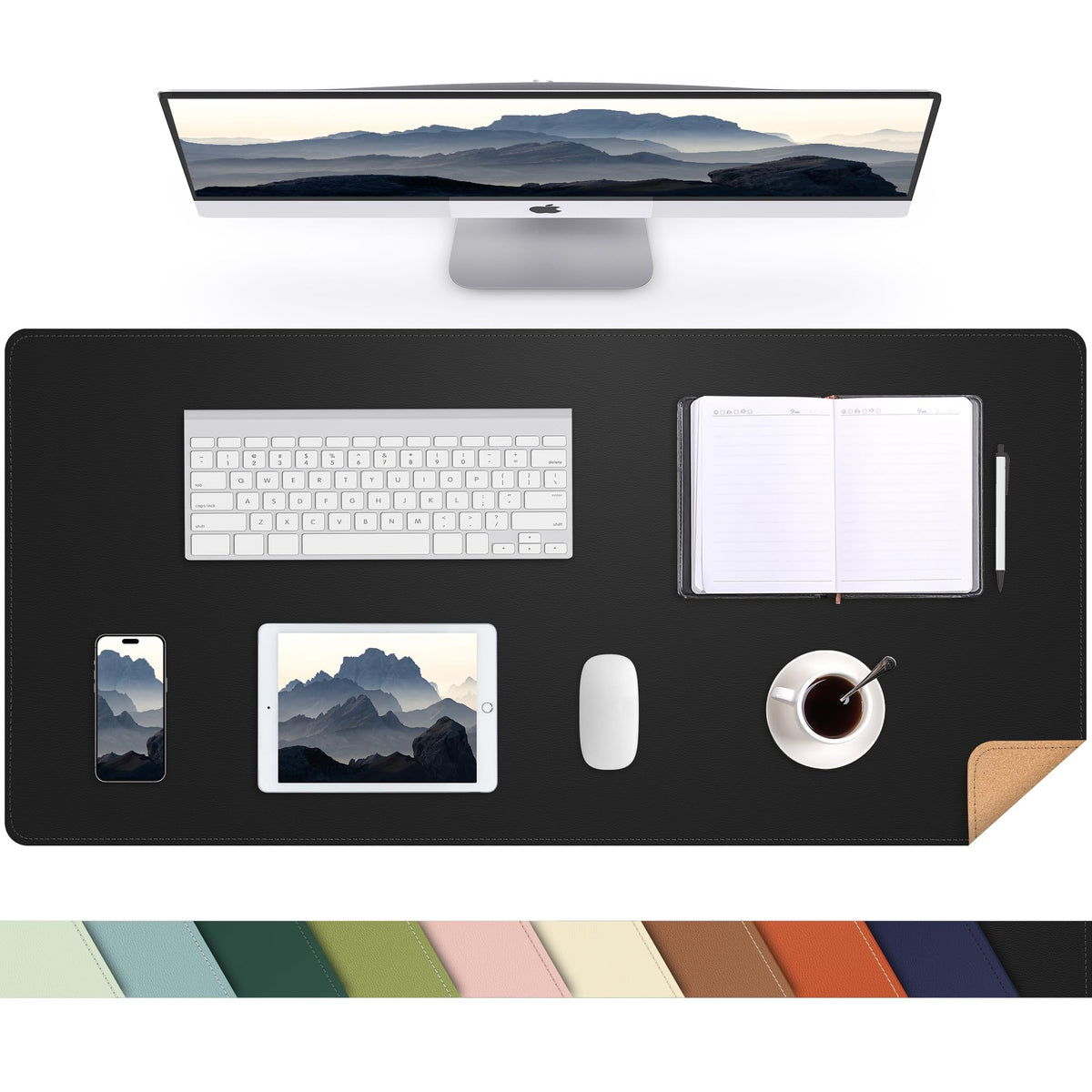 AFIING Large Desk Mat, 47" x 17", Black