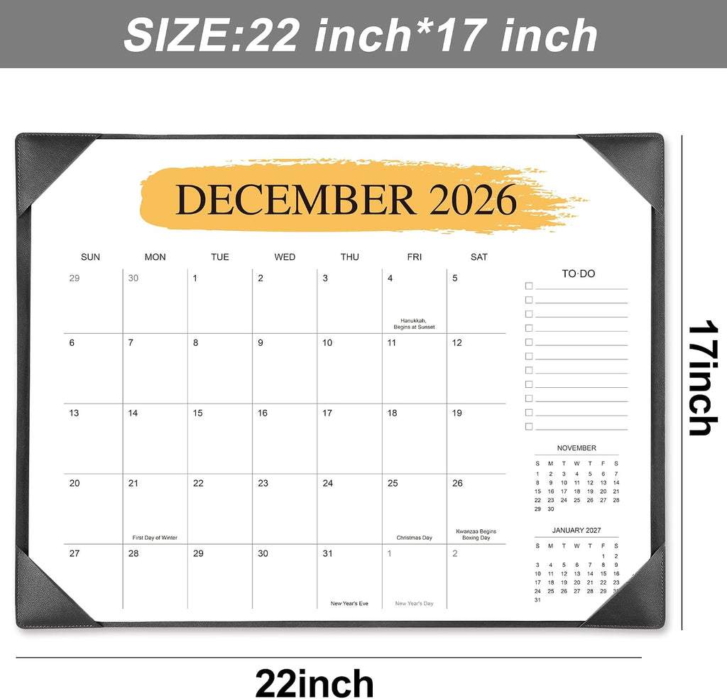 Desk Calendar 2026-2027 with Desktop Mat, 22"x17", Jul 2026-Dec 2027, Black