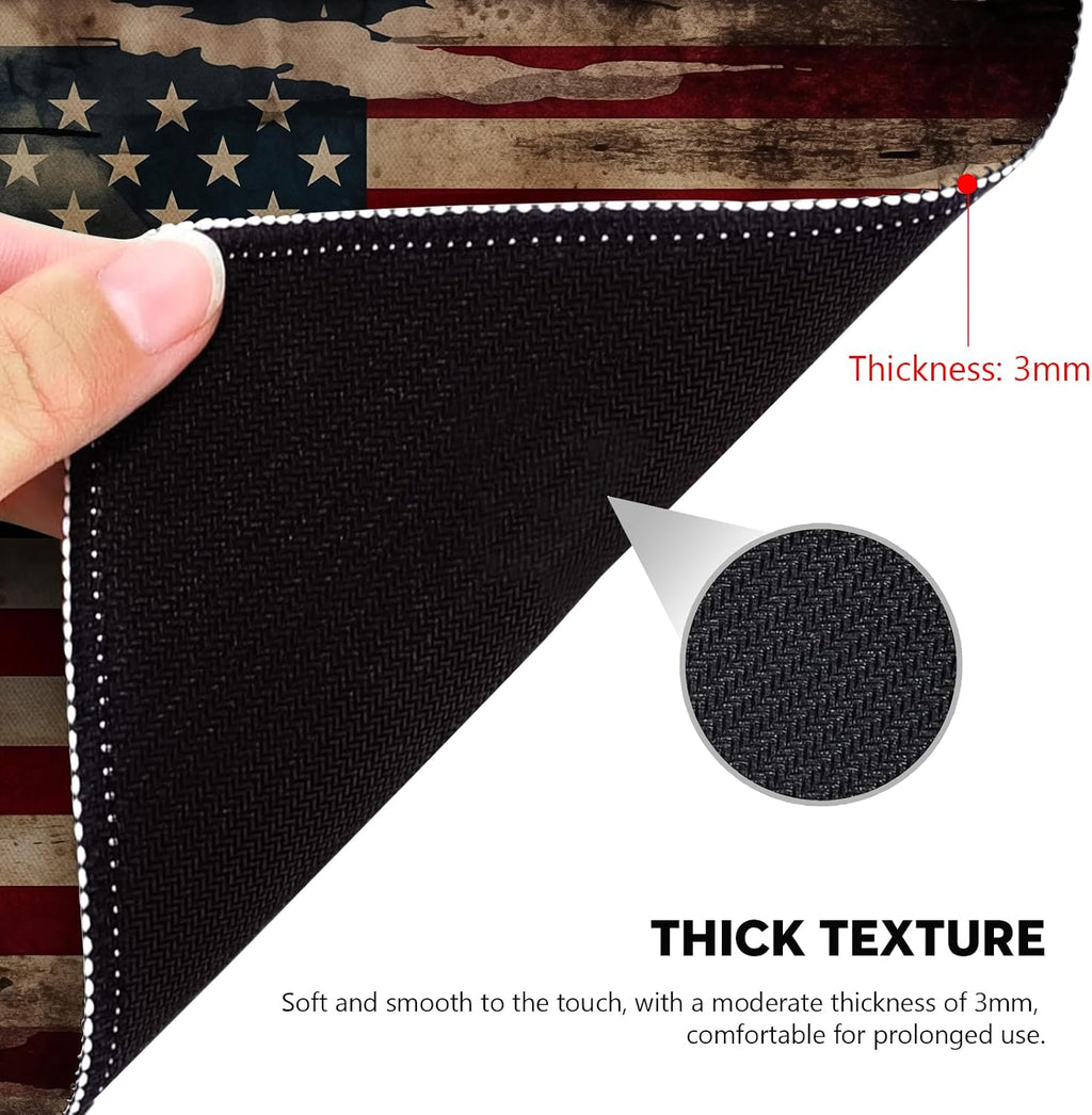 Vintage American Flag Mouse Pad - Patriotic Durability for Your Desk, Stitched Edges Non-Slip Rubber Base Mouse Pads for Computers Laptop