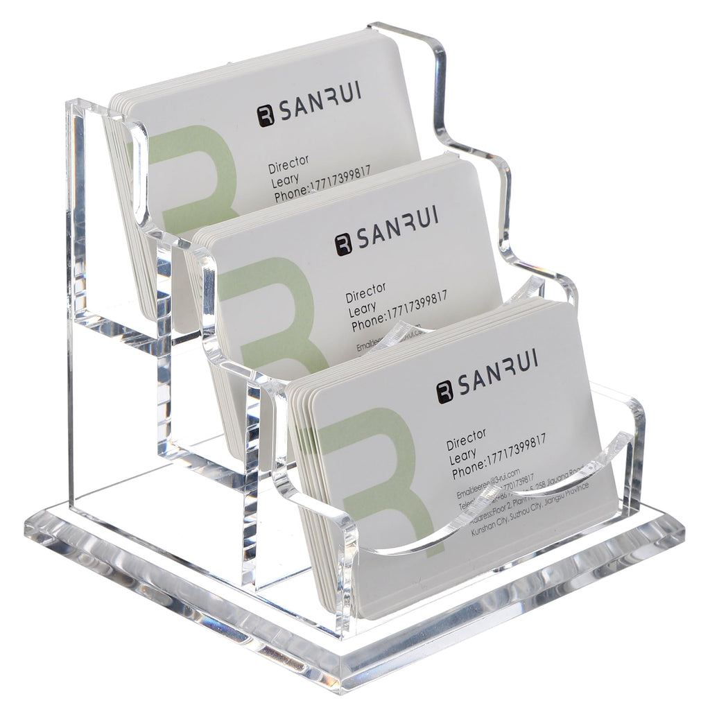 SANRUI Clear Acrylic Desk Business Card Holder, 6 Horizontal Slots