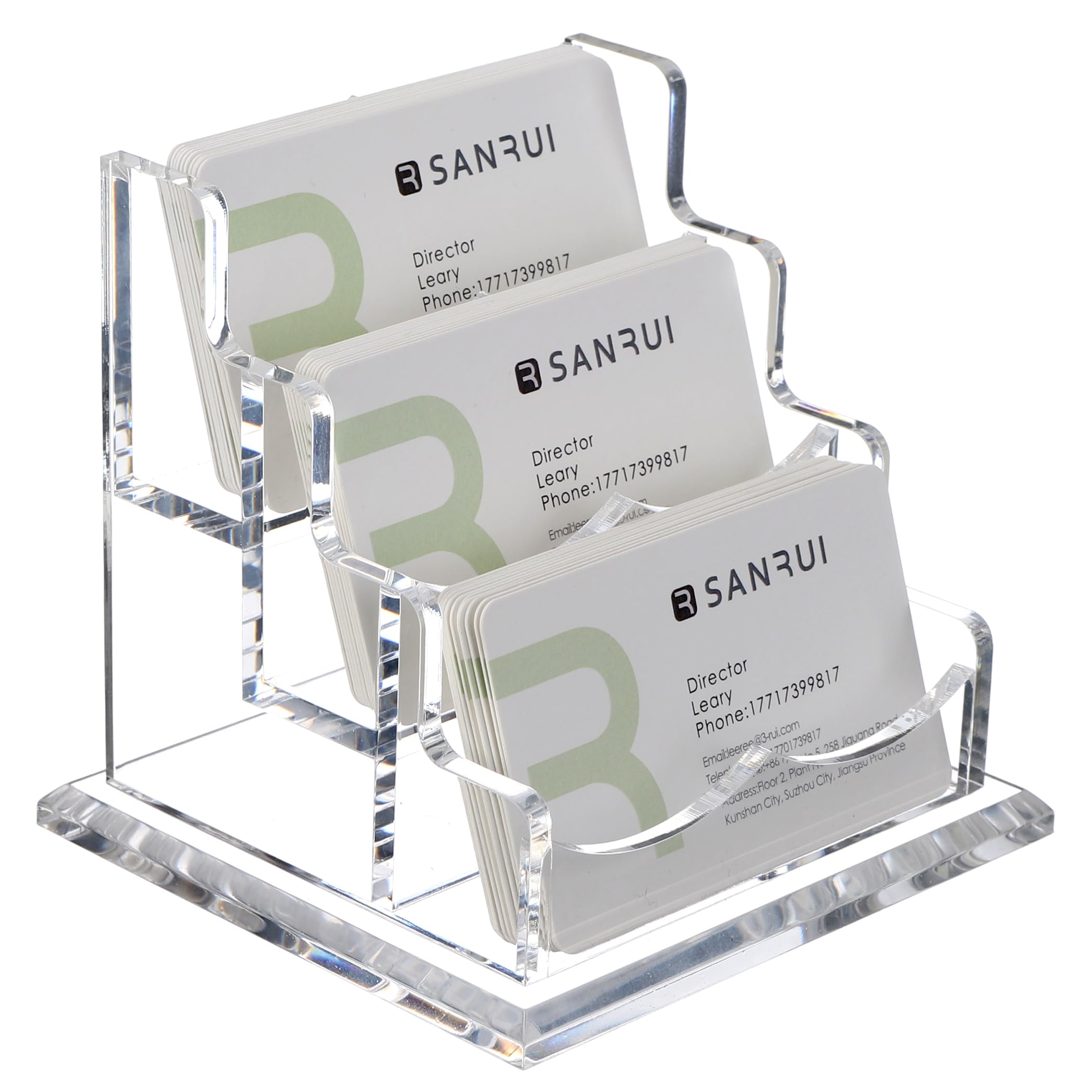 SANRUI Clear Acrylic Desk Business Card Holder, 6 Horizontal Slots