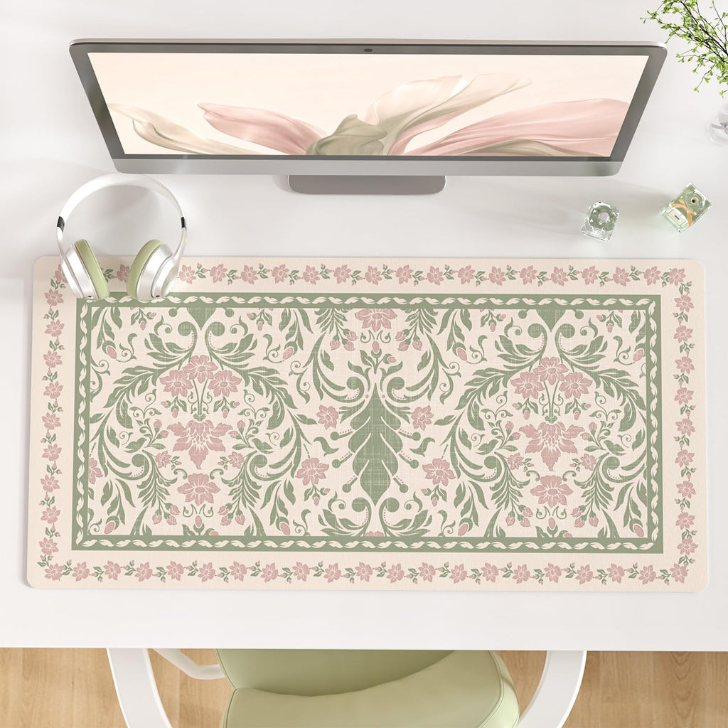 QIYI PU Leather Large Mouse Pad, Waterproof Desk Mat, 31.5" x 15.7", Peony