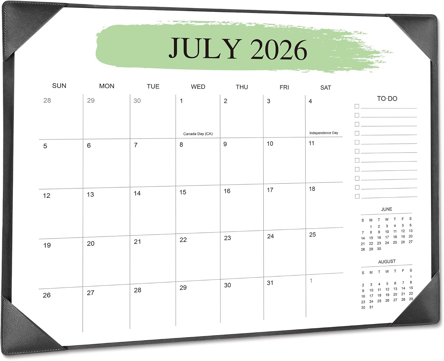 Desk Calendar 2026-2027 with Desktop Mat, 22"x17", Jul 2026-Dec 2027, Black