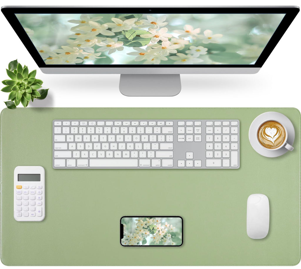 Bloss Leather Desk Pad and Keyboard Wrist Rest, Large Mouse Pad + Keyboard Pad+Mouse Wrist Support, Non-Slip Desk Mat Protector for Office, Home(31.5×15.7 Inches,Beige)