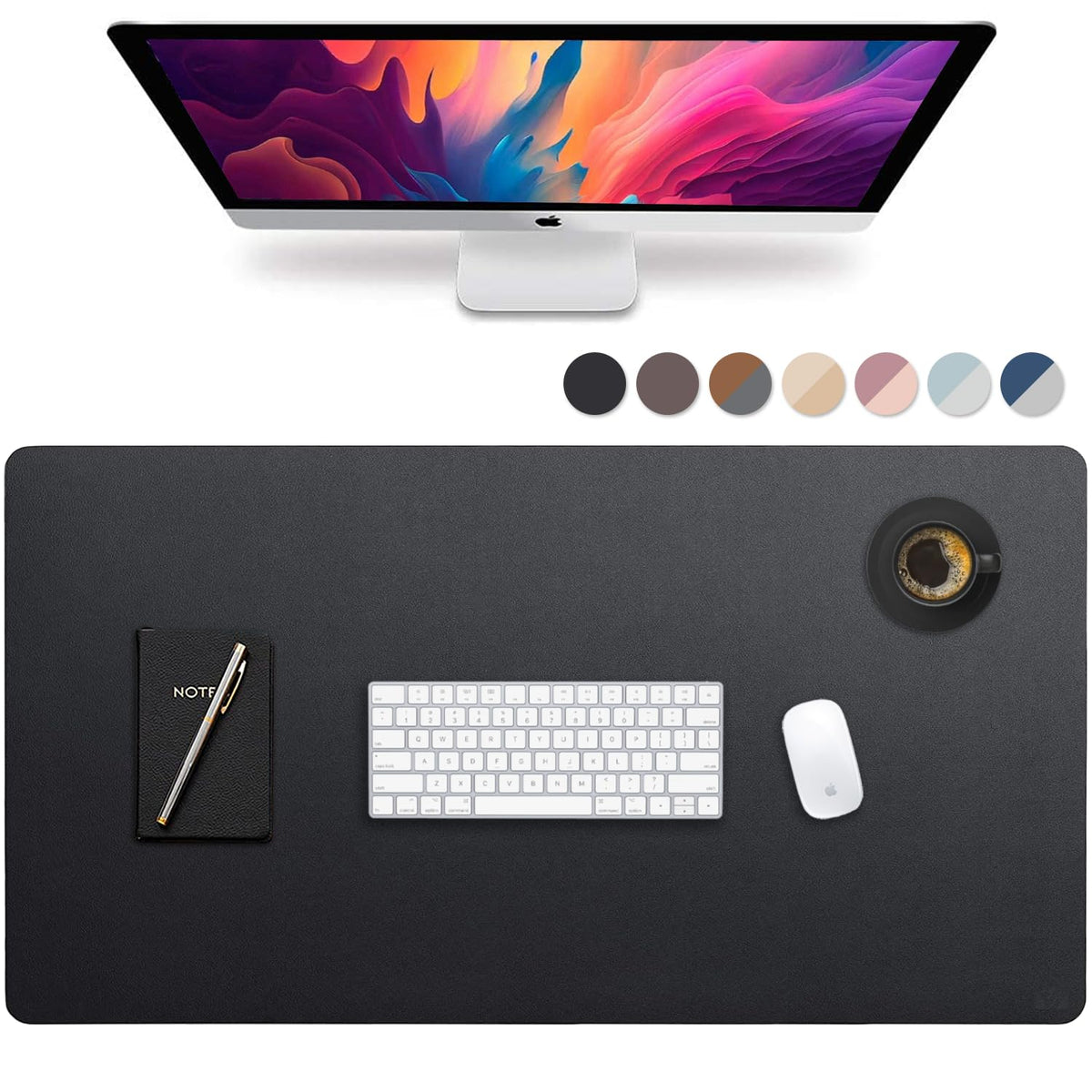 Vine Creations Leather Desk Mat 24" x 17", Desk Protector, PU Leather Desk Pad, Small Desk Pad Mat, Desk Blotter, Desk Pads on Top of Desks, Small Desk Mat for Home or Office (Black)